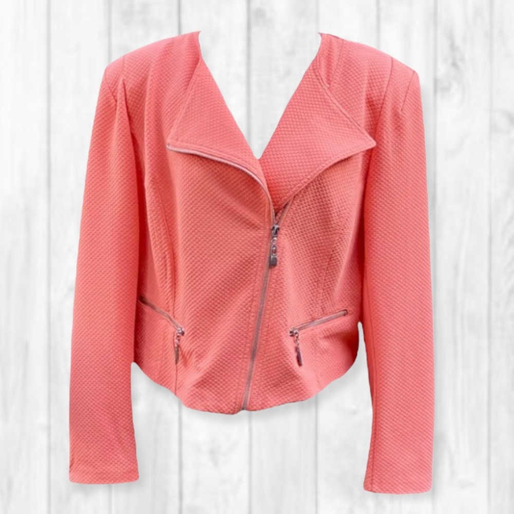 Kate & Mallory Peach Full Front Zipper Motorcycle Jacket/Blazer (1X)